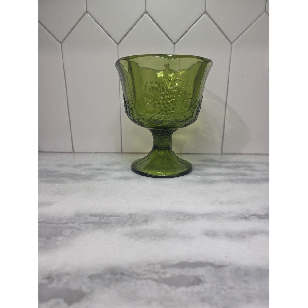 Indiana Glass Colony Harvest‎ Grapes, Avocado Green Pedestal Bowl, Compote